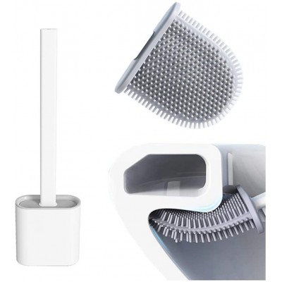 14.5 Inches TPR Soft Flexible Bristles No-Slip Handle Toilet Bowl Brush and Holder Set with TPR Soft Brush Head