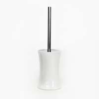 Ceramic Toilet Brush Holder Set White Round Bowl With Chrome Handle